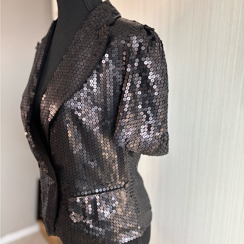 French Connection Chic Black Sequin Short-Sleeve Blazer Size 10 - Picture 8 of 14